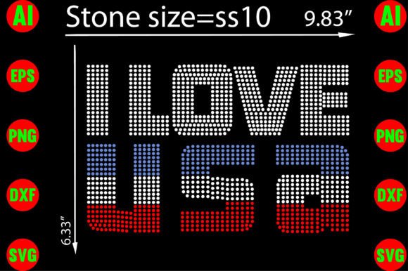 I Love USA Rhinestone Templates for T-Shirt Designs